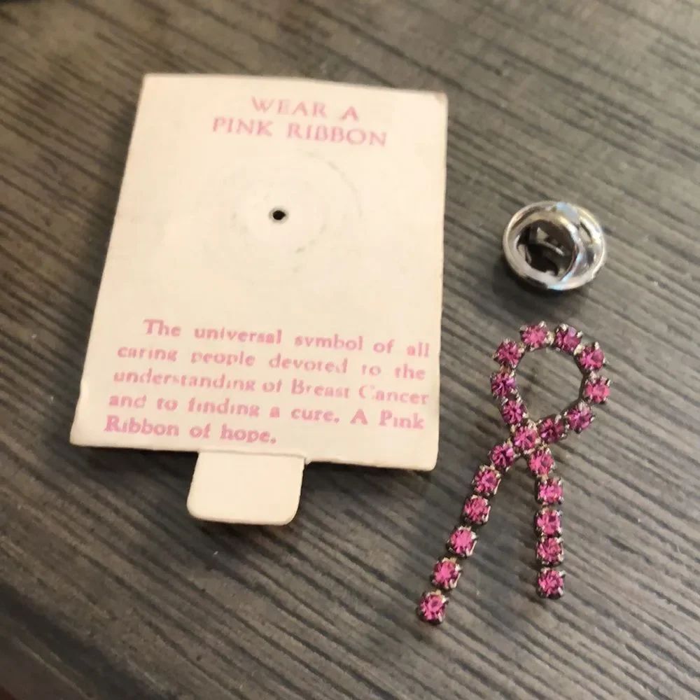 Vintage Pink Rhinestone Breast Cancer Ribbon Pin - Picture 2 of 12